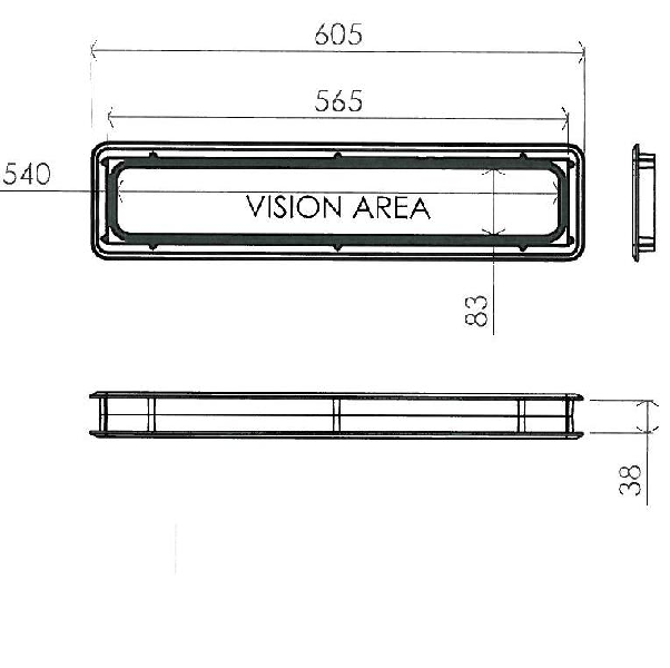 Viewing window 605x146 mm (panel thickness 38-40 mm)