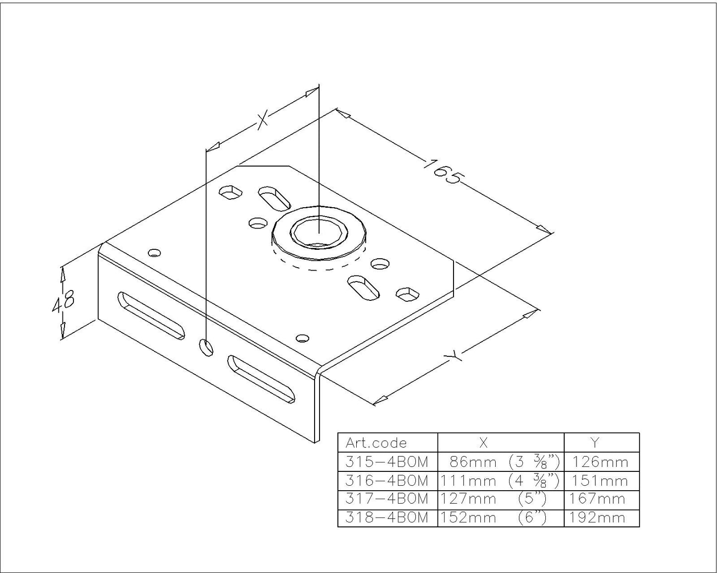 Center bearing plate, 1 inch, 86 mm inverted