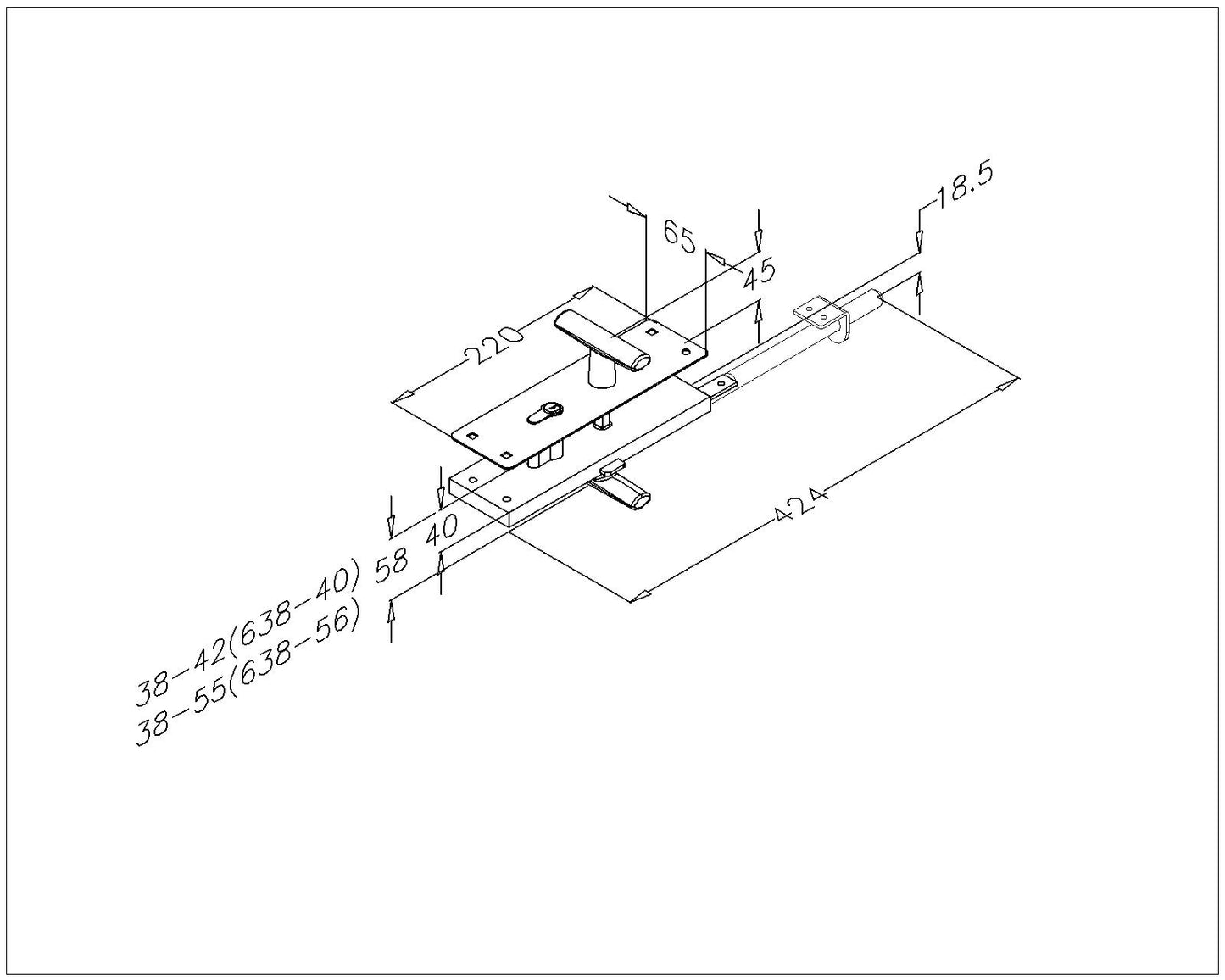 Zylinderschloss Aufputz 48 mm (Plattenstärke 38-42 mm)