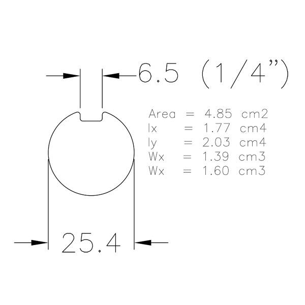 Massief as 25.4mm / 1 inch (prijs per meter)